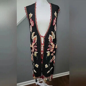 Jacque & Koko long Cardigan Sweater Duster Crochet Floral  Plus SZ 14 16 Vintage